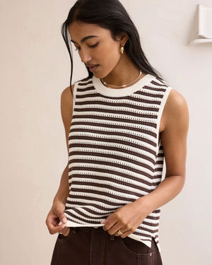 CERES LIFE Maddy Mesh Knit Tank - Brunette Stripe Tank - Zabecca Living