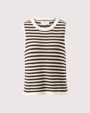 CERES LIFE Maddy Mesh Knit Tank - Brunette Stripe Tank - Zabecca Living