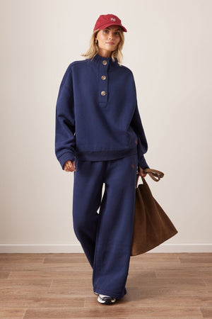 CERES LIFE Marli Button Sweat - Heritage Navy Jumpers + Knitwear - Zabecca Living