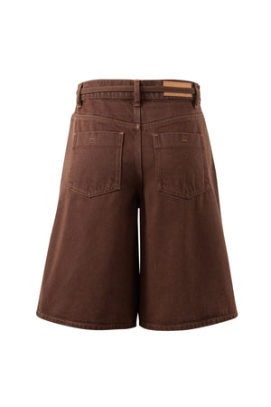 CERES LIFE Olive Belted Denim Short - Chocolate SHORTS - Zabecca Living