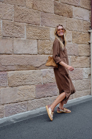 CERES LIFE Rae Long Sleeve Midi Dress - Chocolate Dress - Zabecca Living