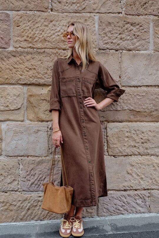 CERES LIFE Rae Long Sleeve Midi Dress - Chocolate Dress - Zabecca Living