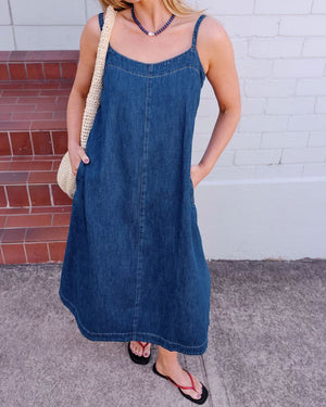 CERES LIFE Remy Strappy Midi Dress - True Indigo Dress - Zabecca Living