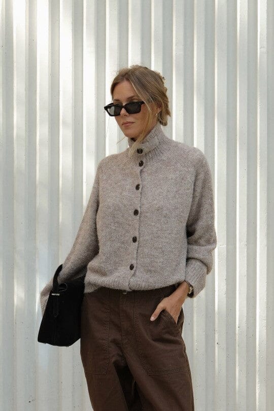 CERES LIFE Riley Funnel Neck Tab Cardi - Oat Marle Jumpers + Knitwear - Zabecca Living