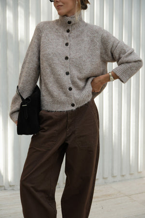 CERES LIFE Riley Funnel Neck Tab Cardi - Oat Marle Jumpers + Knitwear - Zabecca Living