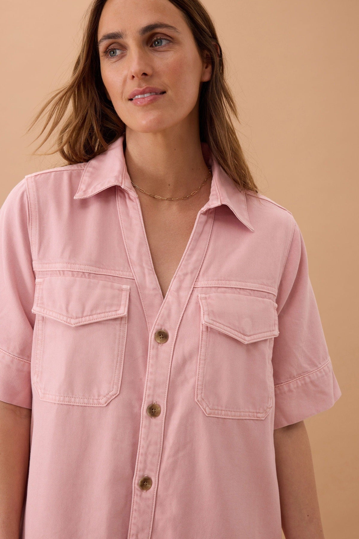 CERES LIFE Sammy Relaxed Shirt Dress - Washed Pink Dress - Zabecca Living