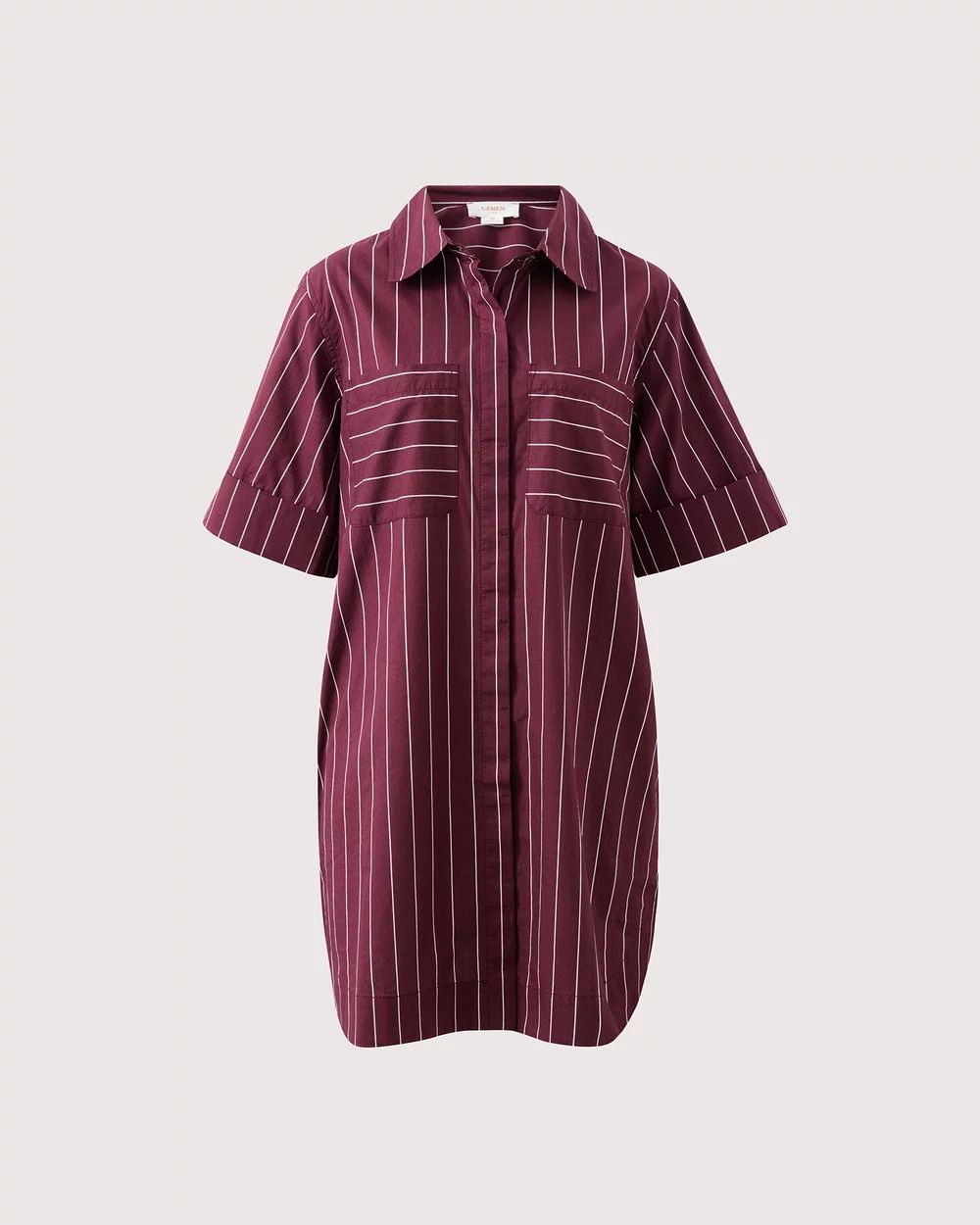 CERES LIFE Sara Mini Shirt Dress - Wine Pinstripe Dress - Zabecca Living