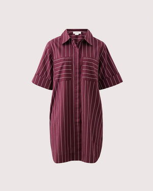 CERES LIFE Sara Mini Shirt Dress - Wine Pinstripe Dress - Zabecca Living