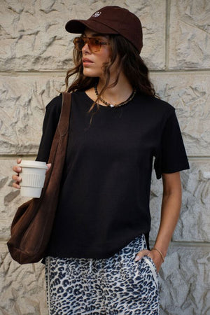 CERES LIFE Stevie Slouchy Split Hem Tee - Black Tee - Zabecca Living