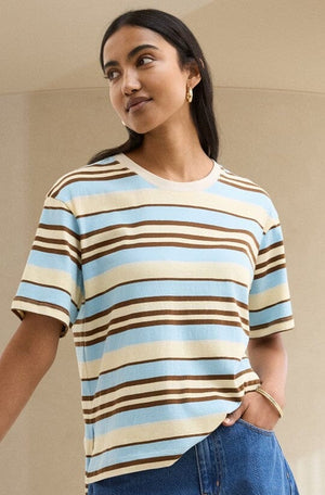 CERES LIFE Stevie Slouchy Tee - Butter/Toffee/Fresh Blue Stripe Tee - Zabecca Living