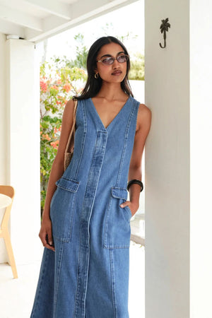 CERES LIFE Taylor Denim Midi Dress - Fresh Indigo Dress - Zabecca Living