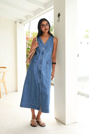 CERES LIFE Taylor Denim Midi Dress - Fresh Indigo Dress - Zabecca Living