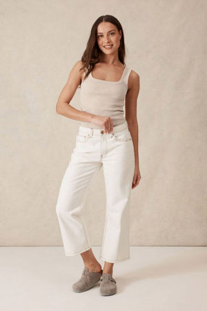 CERES LIFE Zaeli Contour Rib Square Neck Tank - Oatmeal / Marle Tank - Zabecca Living