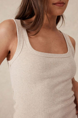 CERES LIFE Zaeli Contour Rib Square Neck Tank - Oatmeal / Marle Tank - Zabecca Living
