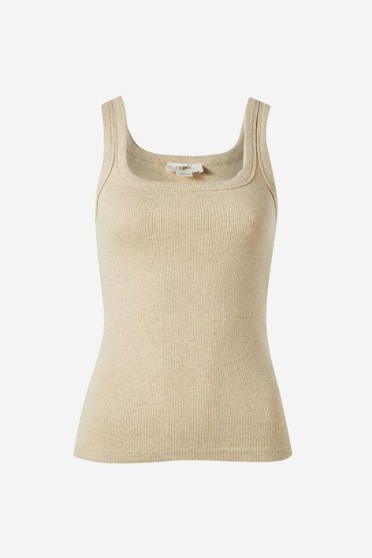 CERES LIFE Zaeli Contour Rib Square Neck Tank - Oatmeal / Marle Tank - Zabecca Living