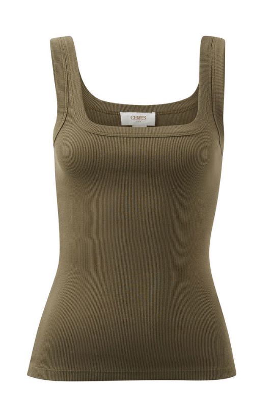 CERES LIFE Zaeli Contour Rib Square Neck Tank - Soft Olive Tank - Zabecca Living