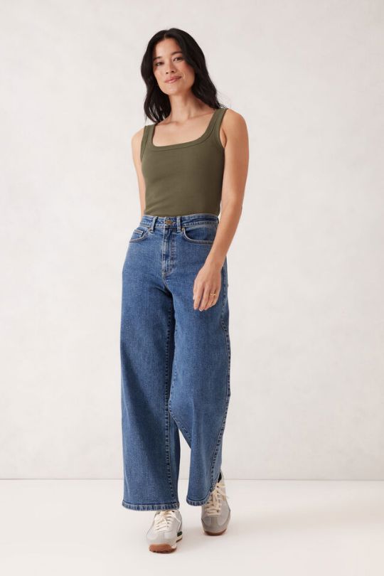 CERES LIFE Zaeli Contour Rib Square Neck Tank - Soft Olive Tank - Zabecca Living