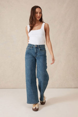 CERES LIFE Zaeli Contour Rib Square Neck Tank - White Tank - Zabecca Living