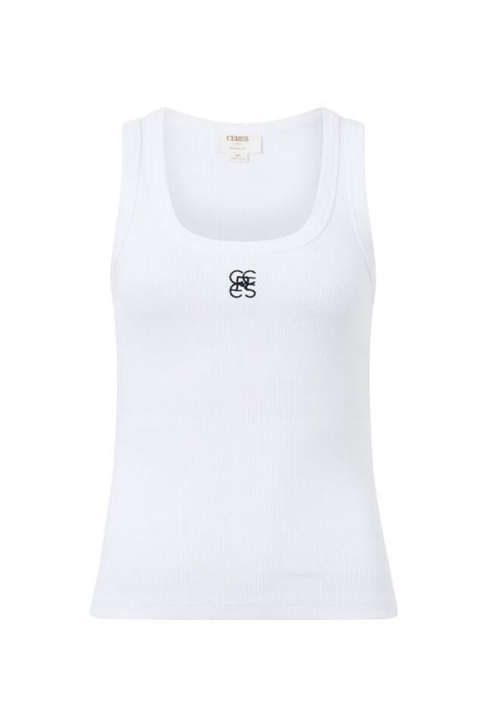 CERES LIFE Zoe Contour Rib Scoop Tank - White / Black Monogram Tank - Zabecca Living