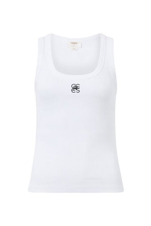 CERES LIFE Zoe Contour Rib Scoop Tank - White / Black Monogram Tank - Zabecca Living
