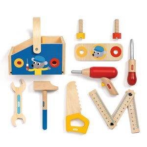 DJECO 10 Piece Minibrico Wooden Toolbox With Tools TODDLER (1-3 Yrs) - Zabecca Living