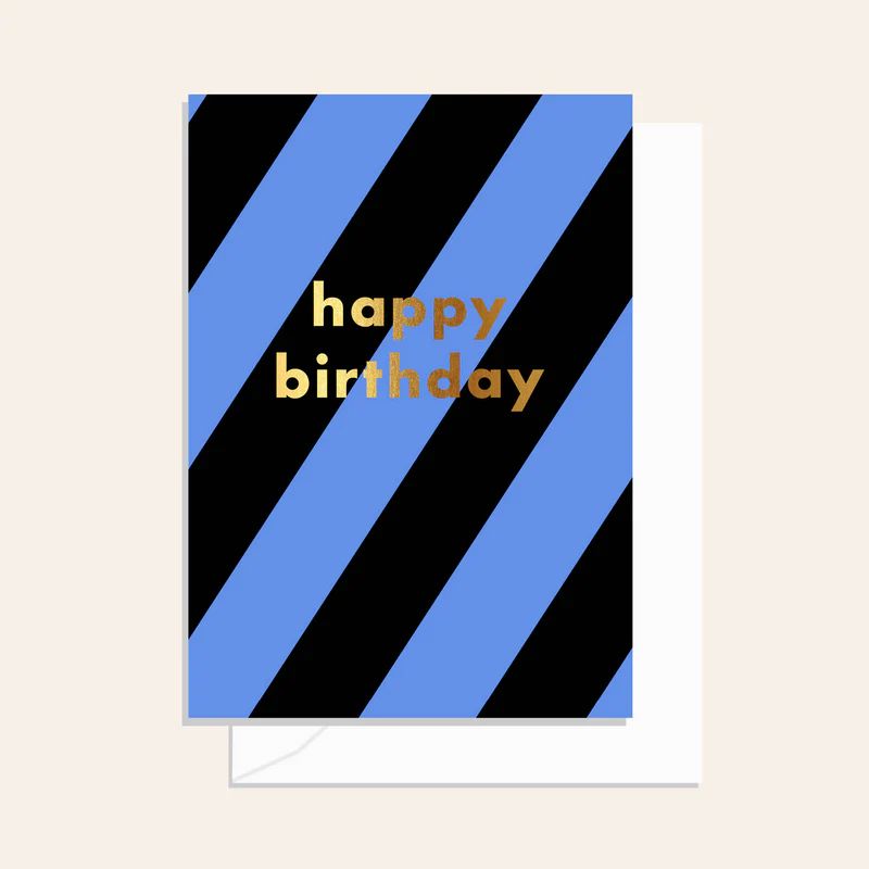 ELM PAPER Birthday Card - Stripe Midnight Birthday Card - Zabecca Living