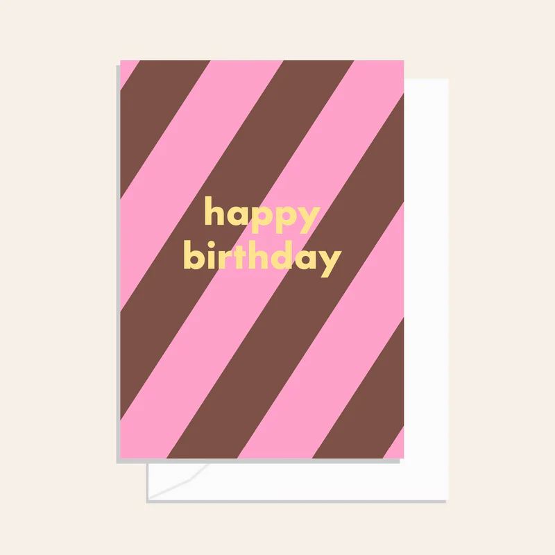 ELM PAPER Birthday Card - Stripe Mocha Birthday Card - Zabecca Living