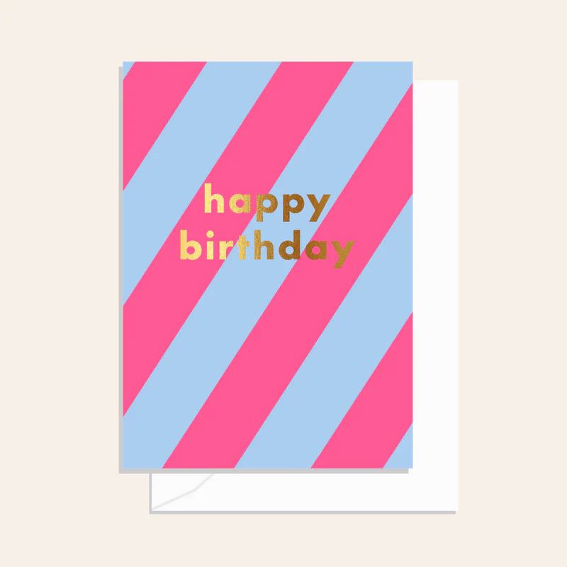 ELM PAPER Birthday Card - Stripe Neon Pink Birthday Card - Zabecca Living
