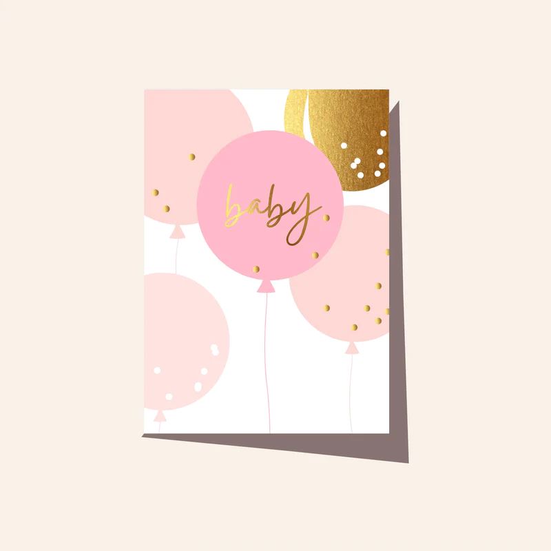 ELM PAPER Greeting Card - Baby Balloon Pink Baby Card - Zabecca Living