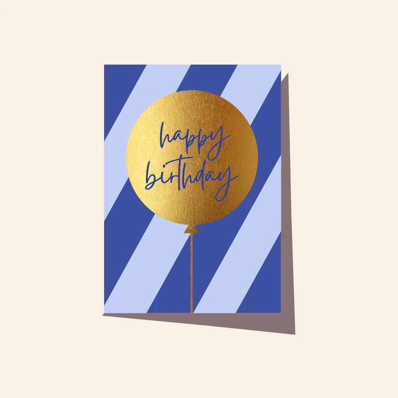 ELM PAPER Greeting Card - Balloon Blue Stripe Birthday Card - Zabecca Living
