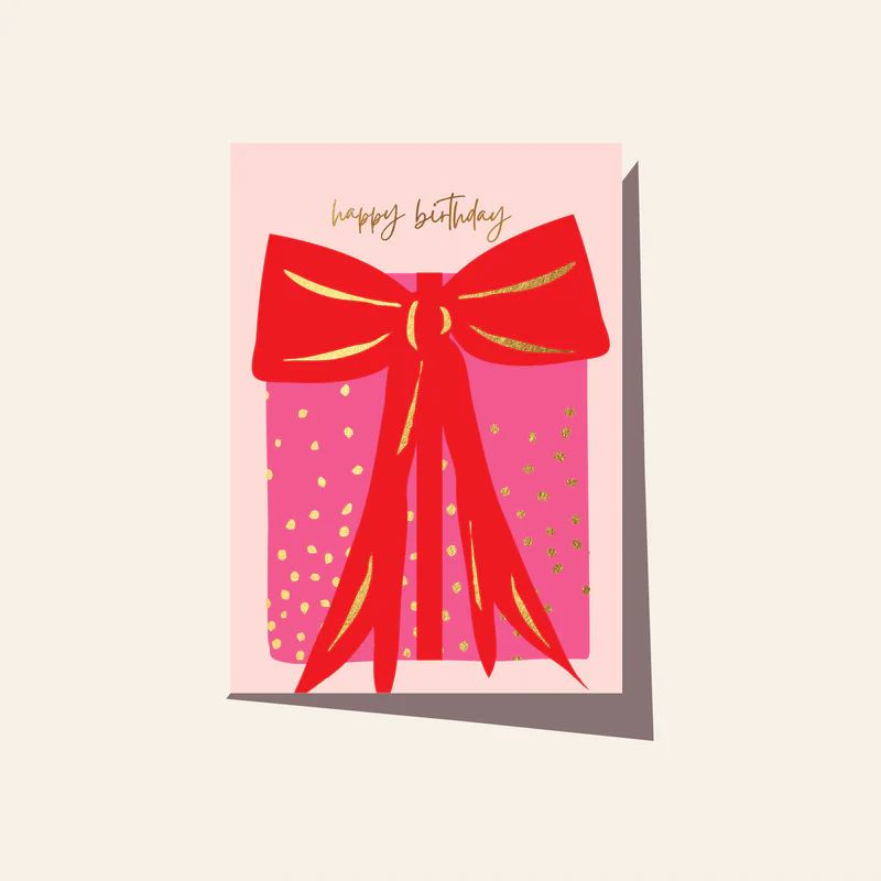 ELM PAPER Greeting Card - Bow Present Pink Birthday Card - Zabecca Living