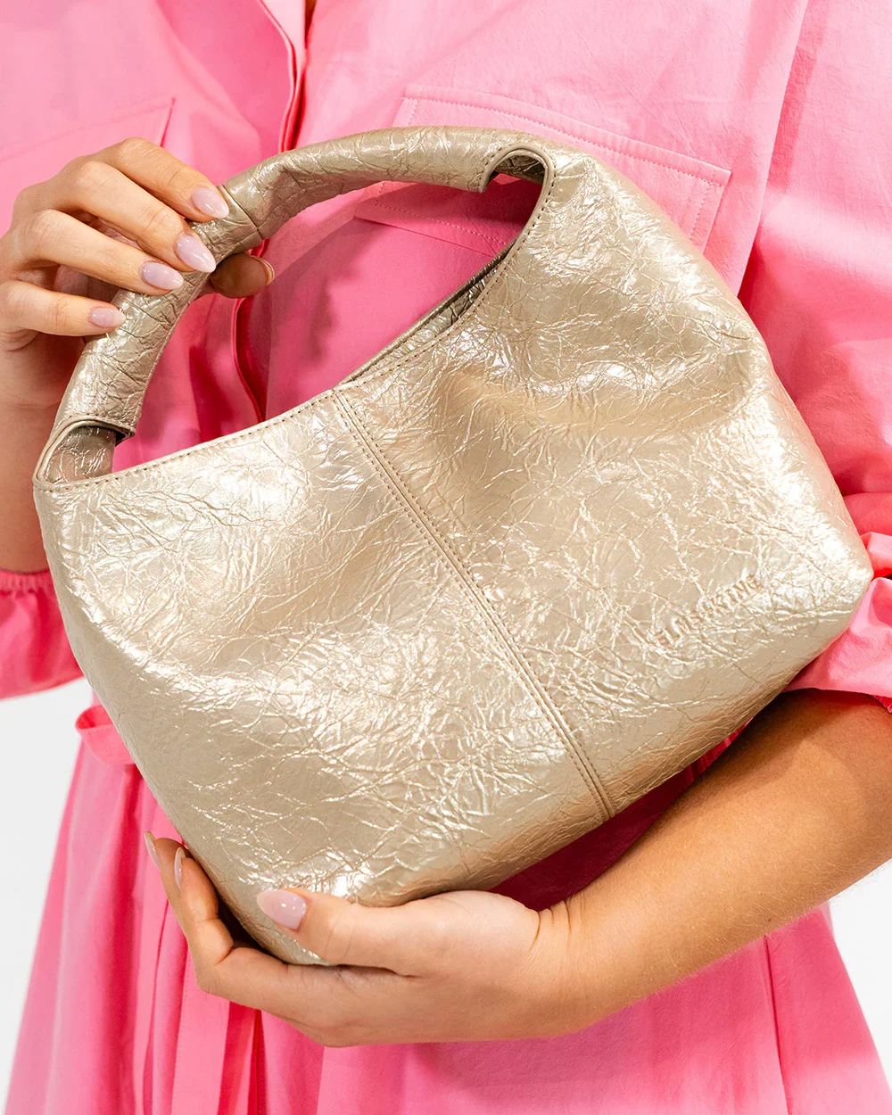 ELMS + KING Linton Crossbody Large - Light Gold Crinkle HANDBAG - Zabecca Living