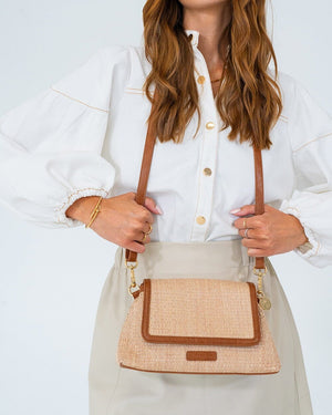 ELMS + KING Lugano Crossbody - Tan Weave HANDBAG - Zabecca Living