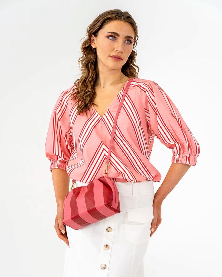 ELMS + KING Monty Crossbody Bag - Burgundy Stripe HANDBAG - Zabecca Living