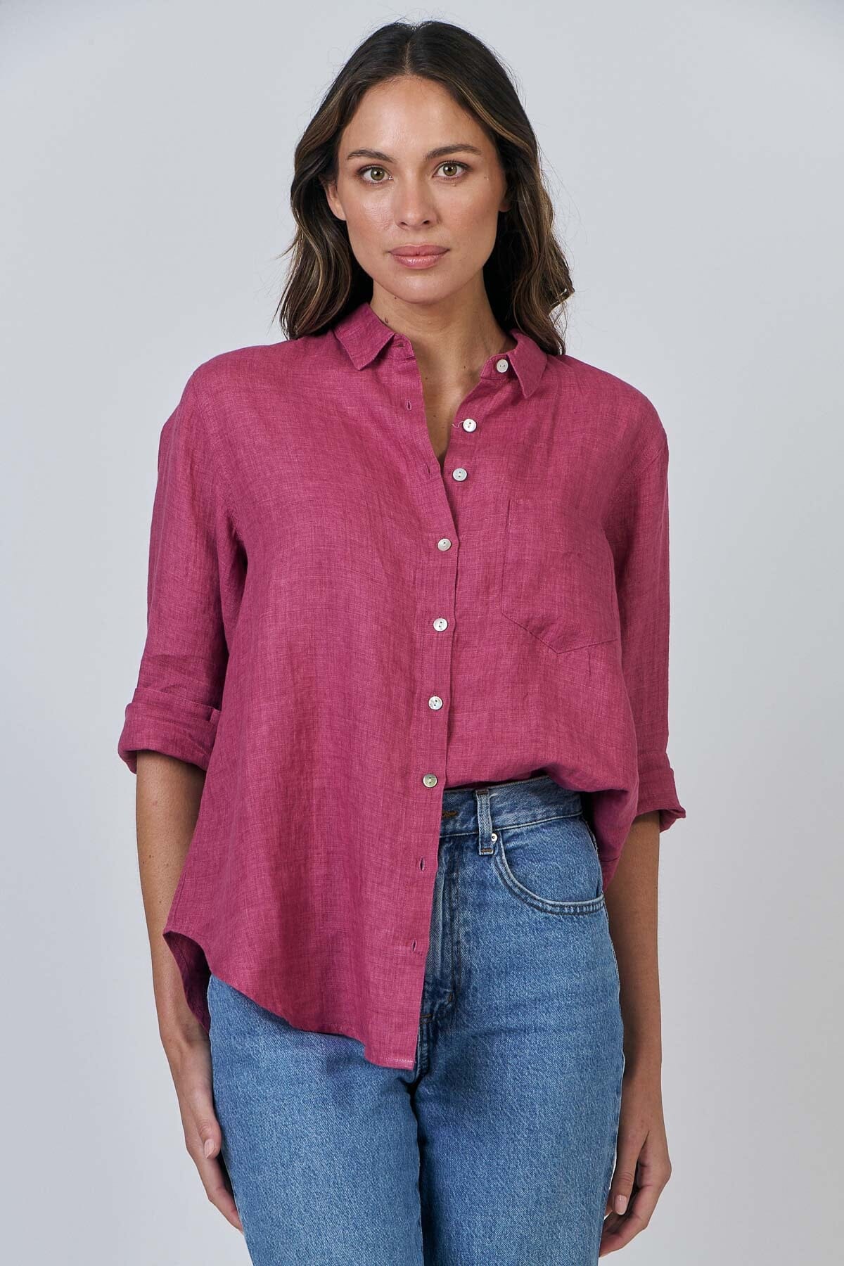 ENVELOPPE Linen Boyfriend Shirt - Bordeaux Shirts & Blouses - Zabecca Living