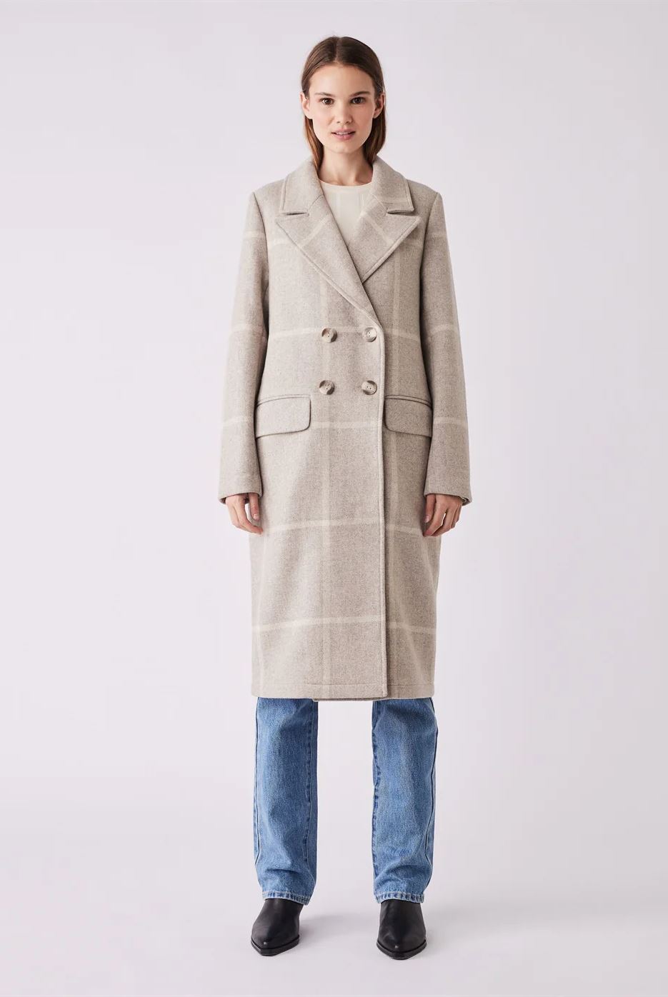 ESMAEE Blanca Coat - Beige Check Coat - Zabecca Living