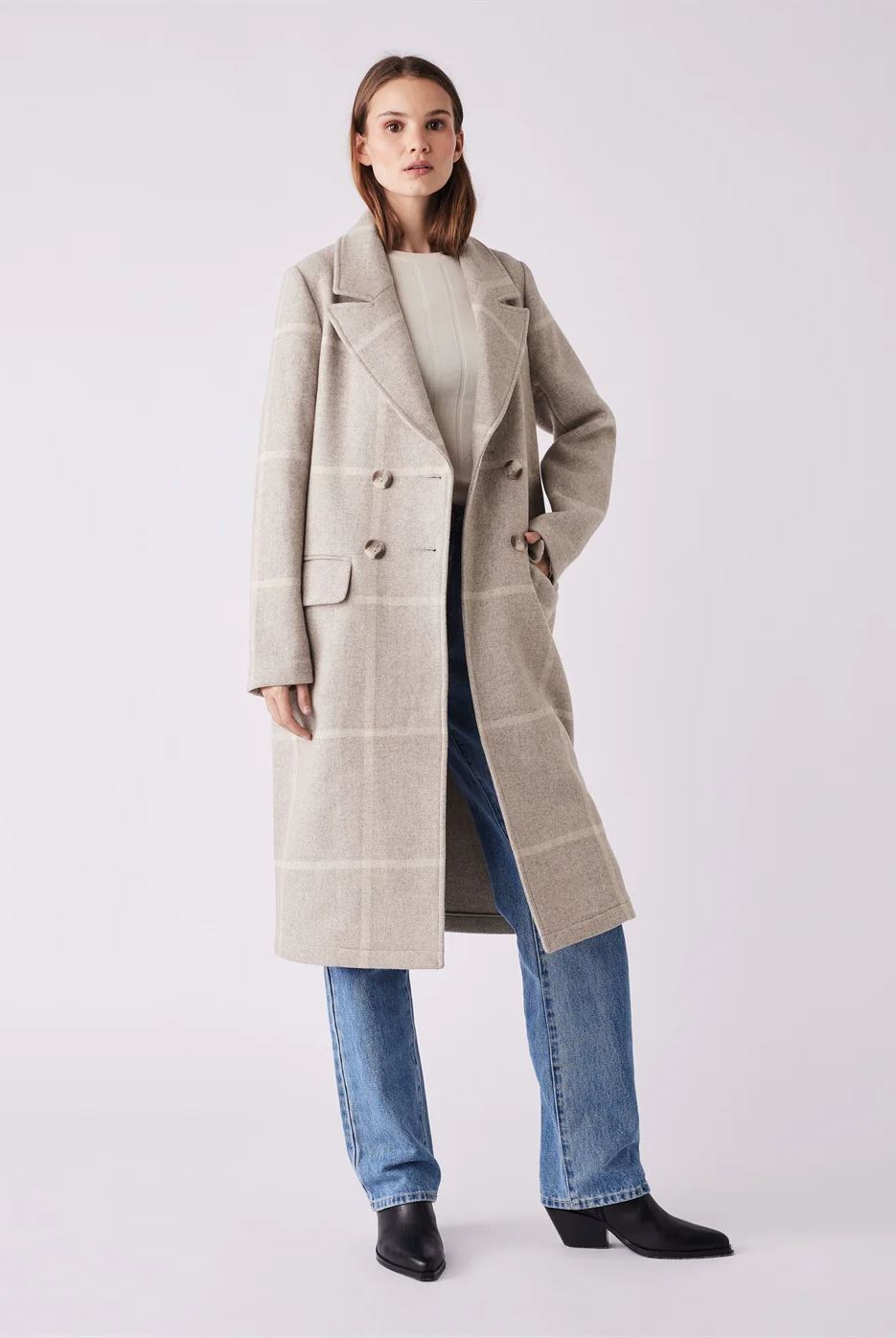 ESMAEE Blanca Coat - Beige Check Coat - Zabecca Living