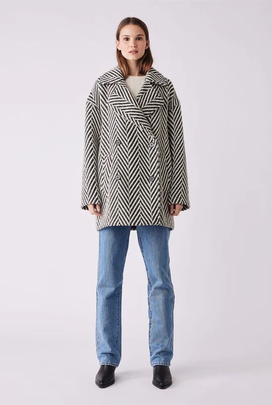ESMAEE Celine Coat - Black / White Chevron Coat - Zabecca Living
