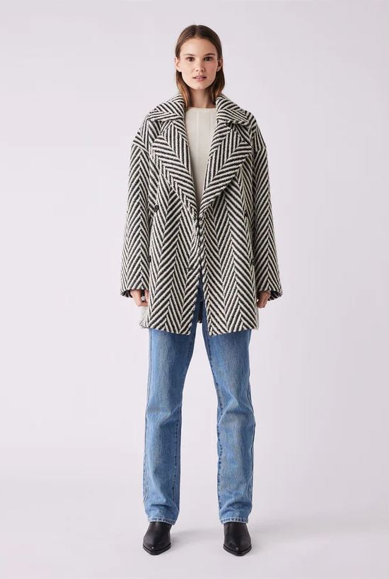 ESMAEE Celine Coat - Black / White Chevron Coat - Zabecca Living