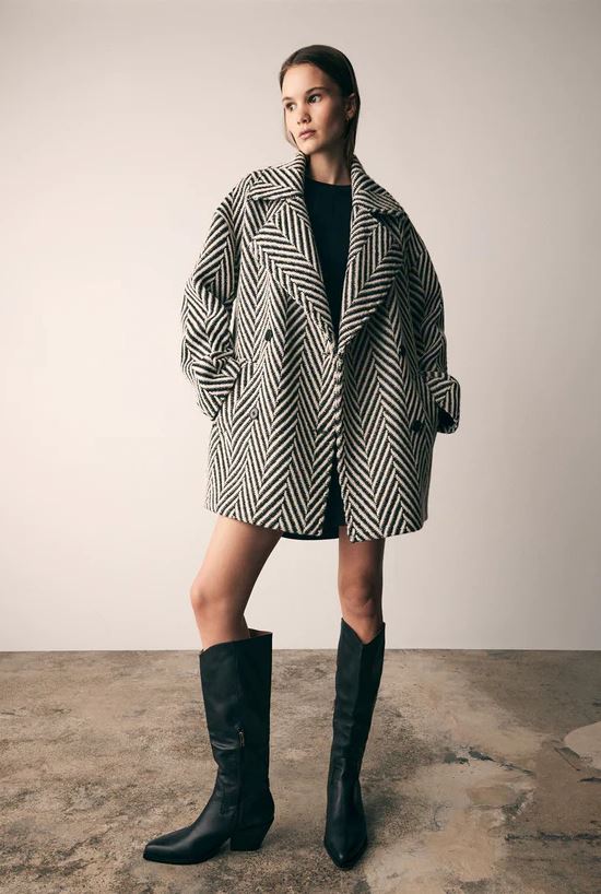 ESMAEE Celine Coat - Black / White Chevron Coat - Zabecca Living