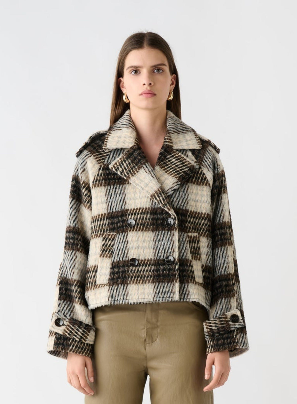ESMAEE Ridder Cropped Coat - Brown/Grey Check Coat - Zabecca Living