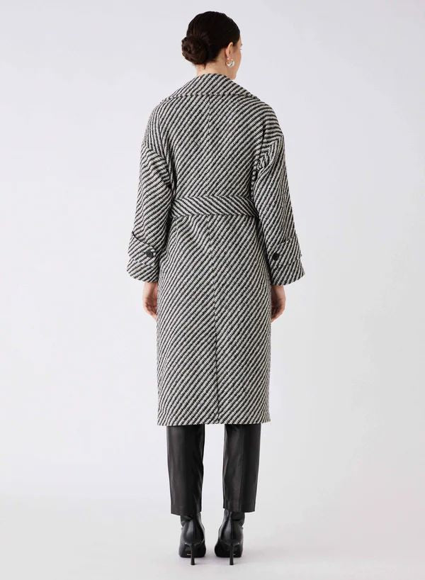 ESMAEE Solo Wrap Coat - Black / White Diagonal Coat - Zabecca Living