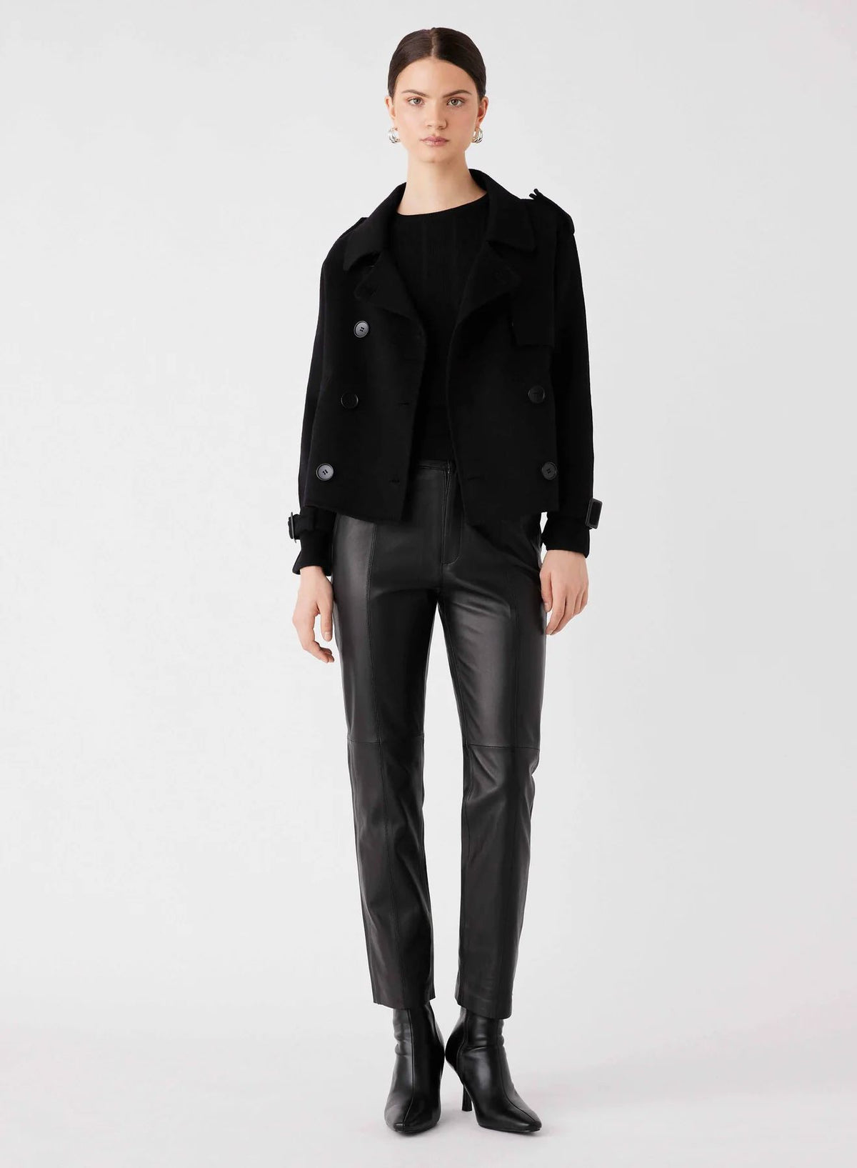 ESMAEE Virtual Cropped Trench Coat - Black Coat - Zabecca Living