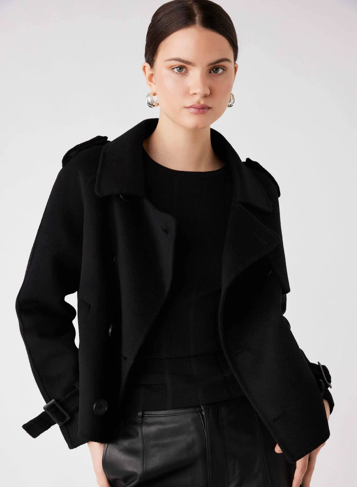 ESMAEE Virtual Cropped Trench Coat - Black Coat - Zabecca Living