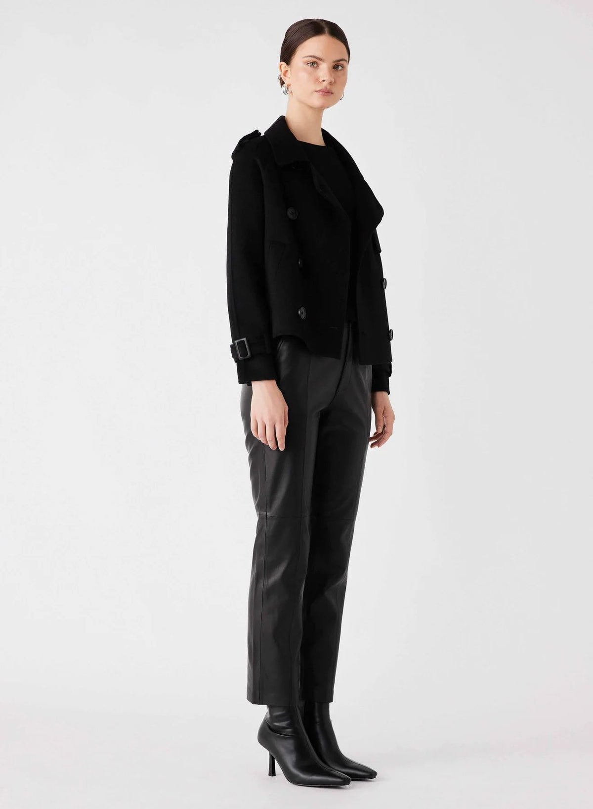 ESMAEE Virtual Cropped Trench Coat - Black Coat - Zabecca Living