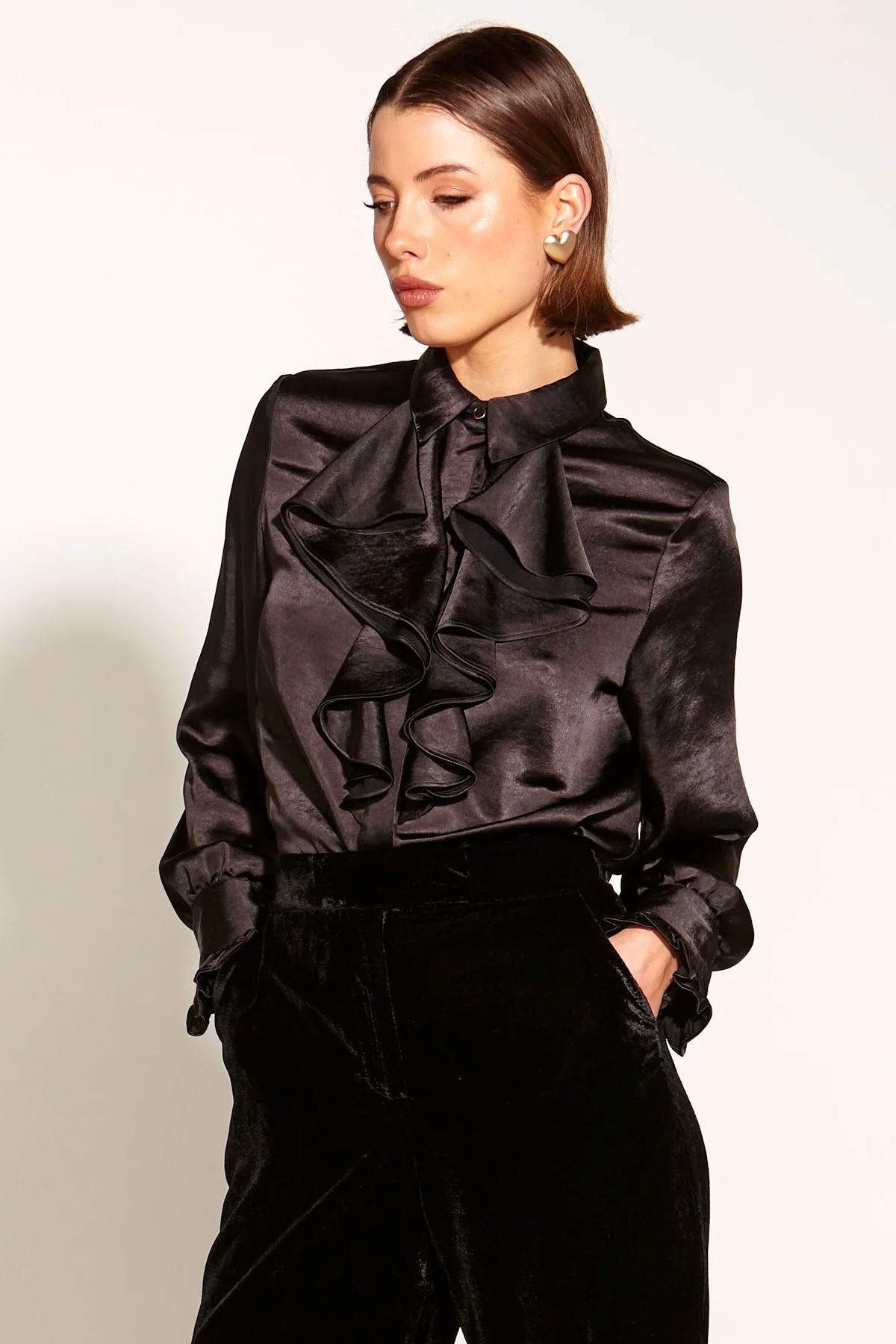 FATE &amp; BECKER Only She Knows Ruffle Shirt - Black Shirts &amp; Blouses - Zabecca Living