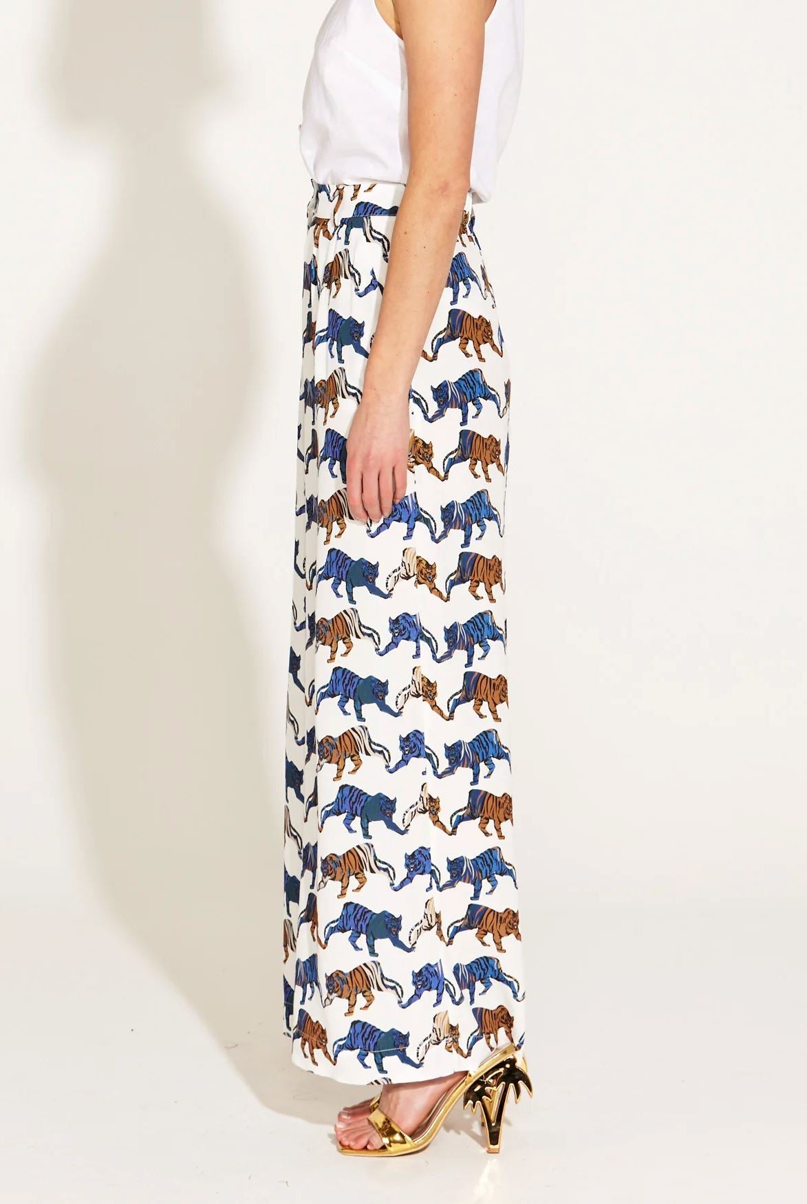 FATE &amp; BECKER Queen Of The Jungle Wide Leg Pant - Tiger Print PANTS - Zabecca Living