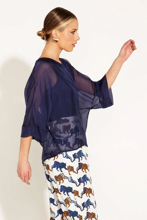 FATE & BECKER Sunlight And Shadow Silk Top - Navy Shirts & Blouses - Zabecca Living