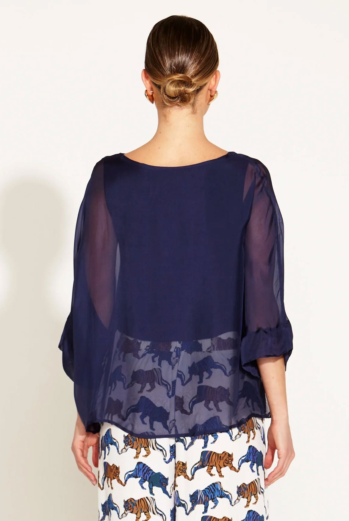 FATE &amp; BECKER Sunlight And Shadow Silk Top - Navy Shirts &amp; Blouses - Zabecca Living