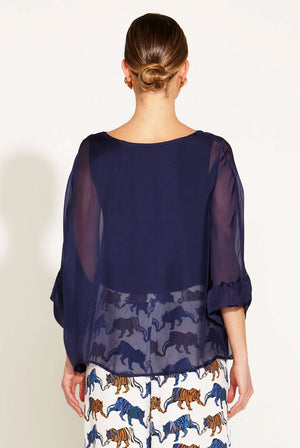 FATE & BECKER Sunlight And Shadow Silk Top - Navy Shirts & Blouses - Zabecca Living